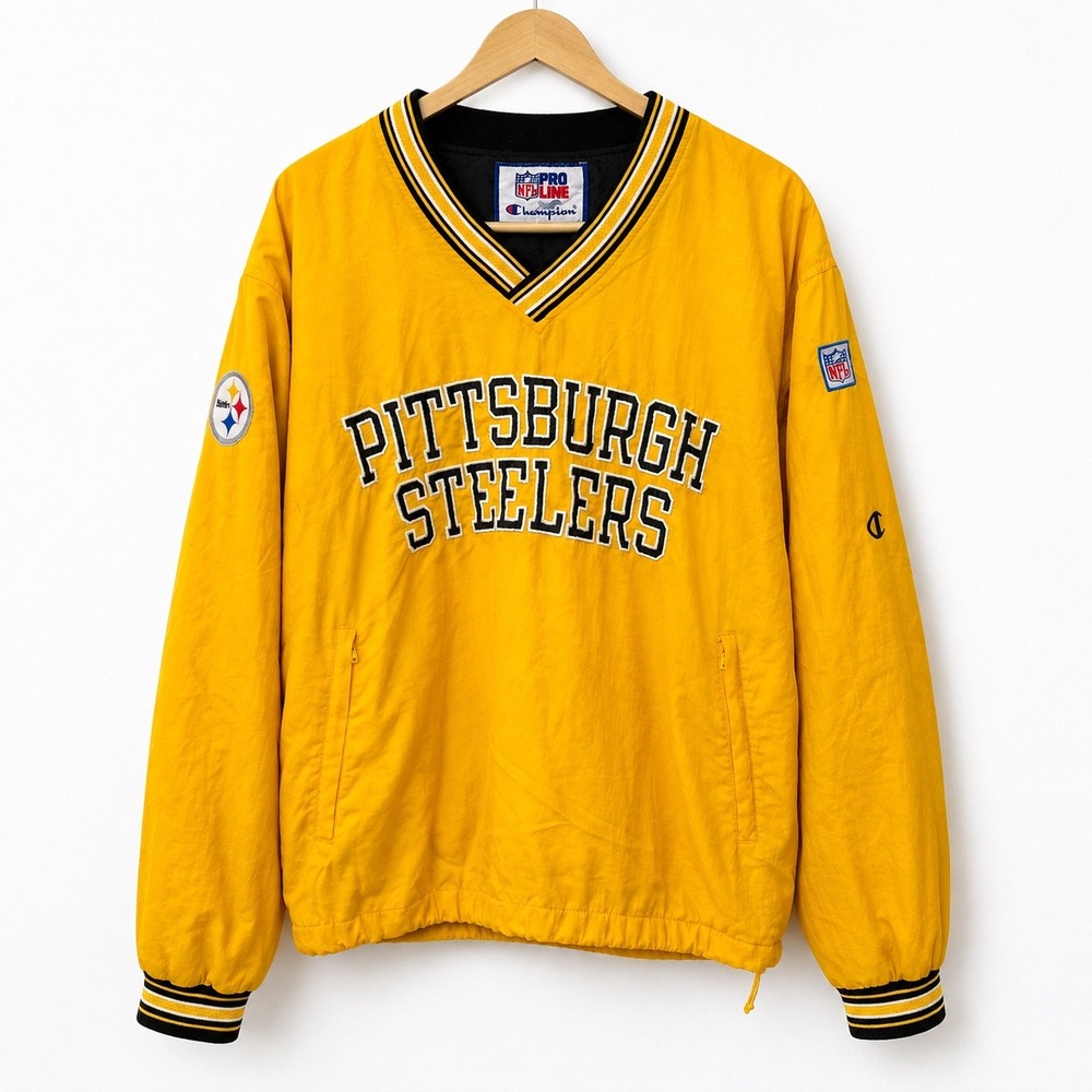 Vintage Pittsburgh Steelers Champion Pro Line Windbreaker Pullover Yellow Mens M